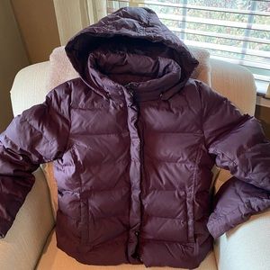 Eileen Fisher puffer jacket with detachable hood.